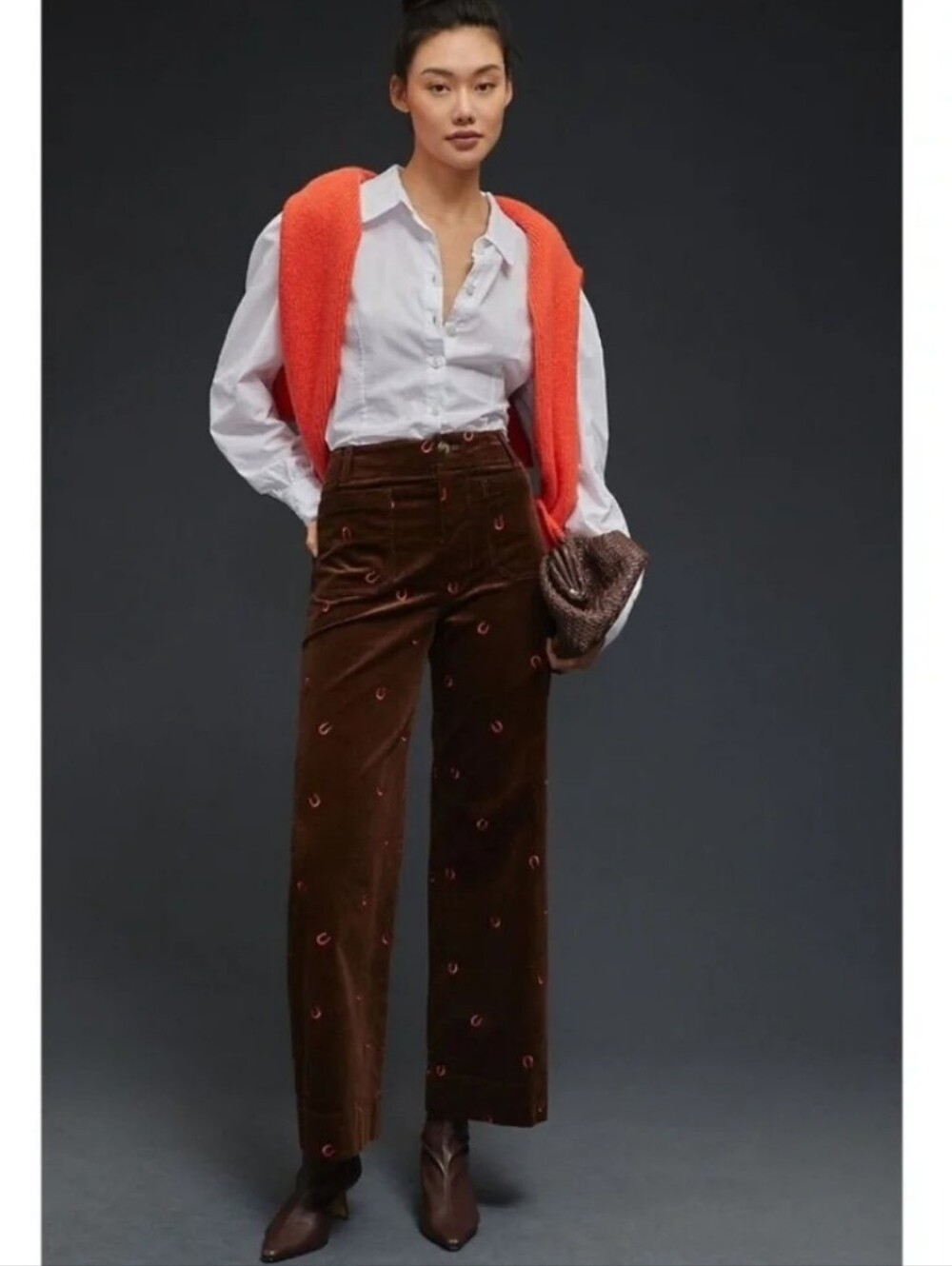 MAEVE The Colette Embroidered Horseshoe Coudroy Pants Sz 28 Wide Leg High Rise